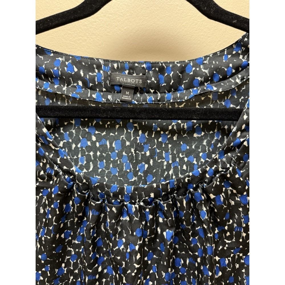 Talbots black blue and white abstract‎ print pleated top. Womens. Sz M - Picture 6 of 6